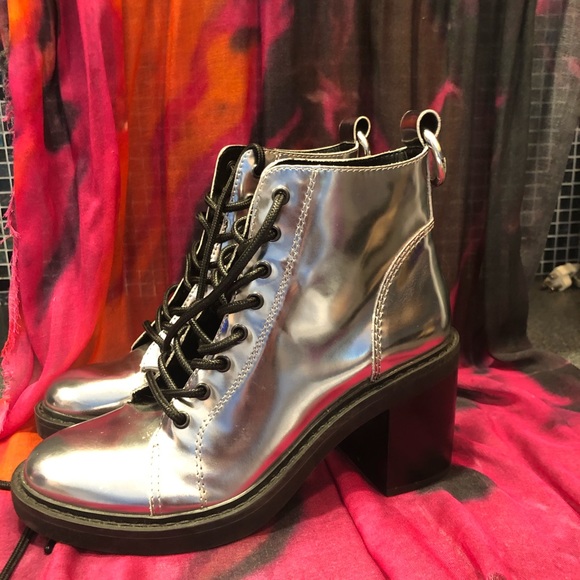 Bling it on! Silver patent leather Dolce Vita combat booties. - Picture 3 of 3